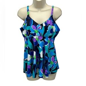 Swim Solutions Separates Floral Print Underwire Tankini Swim Top - Blue -size 14